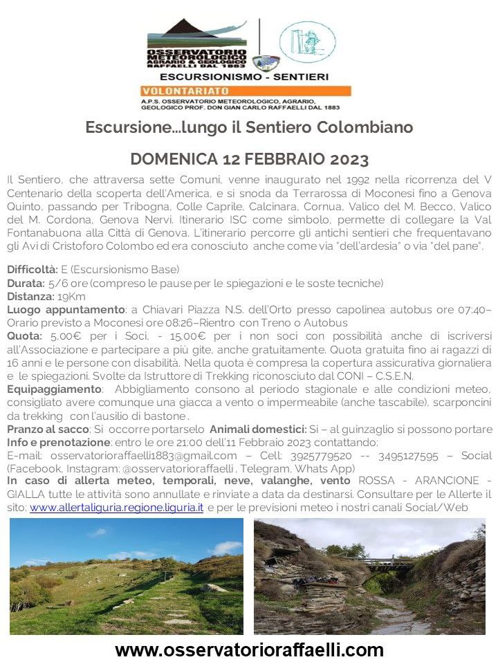 Escursione…lungo il Sentiero Colombiano