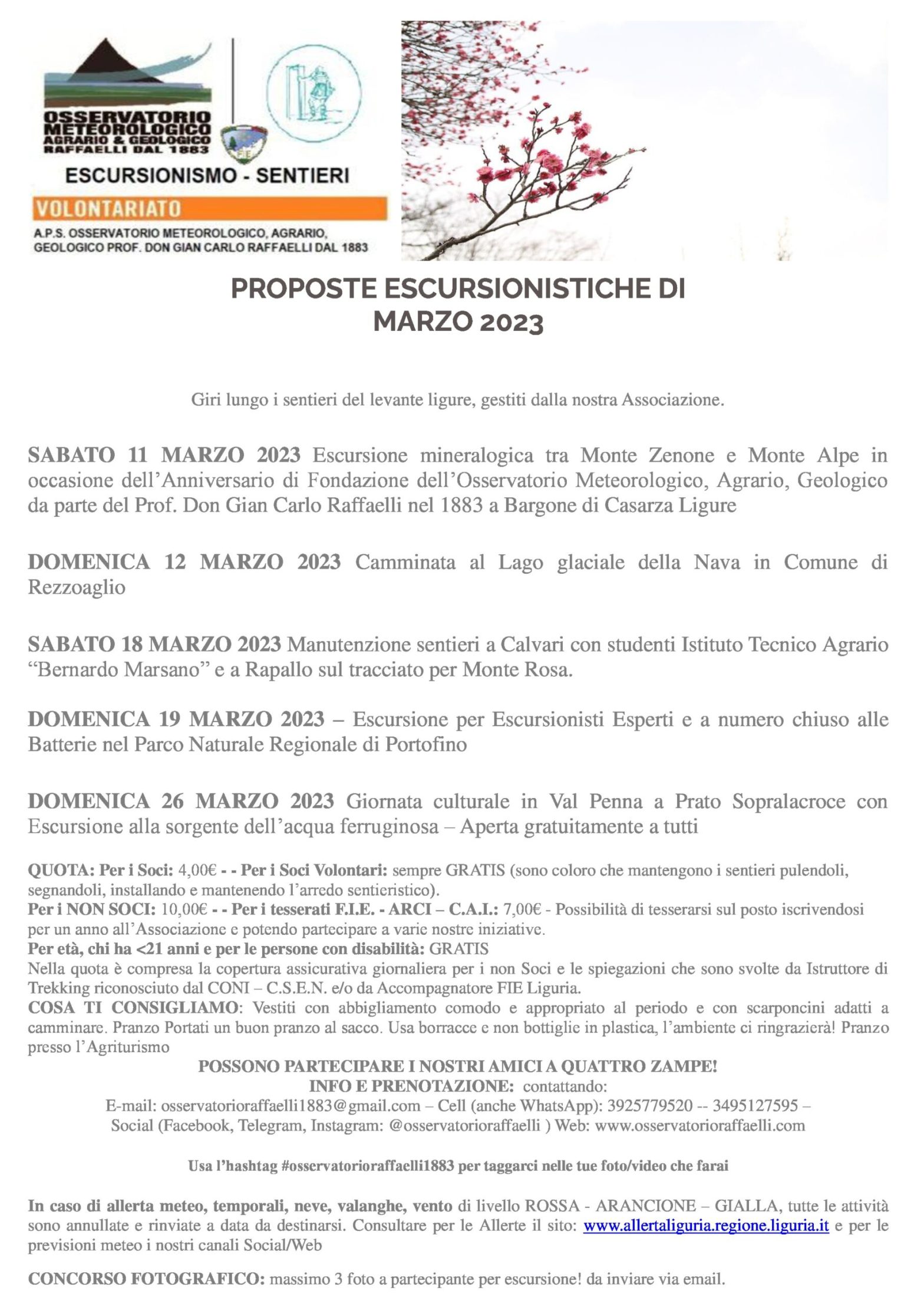 Proposte Escursionistiche del mese di Marzo 2023